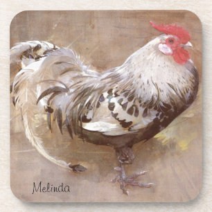 Black & White Speckled Rooster Coaster