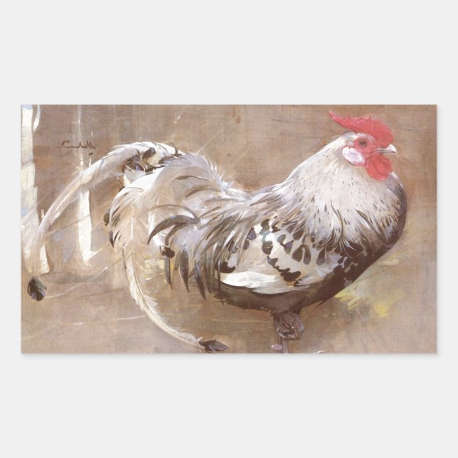Black & White Speckled Rooster Sticker (Front)