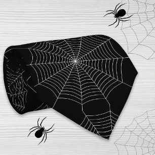 Black white spider web Halloween pattern Tie