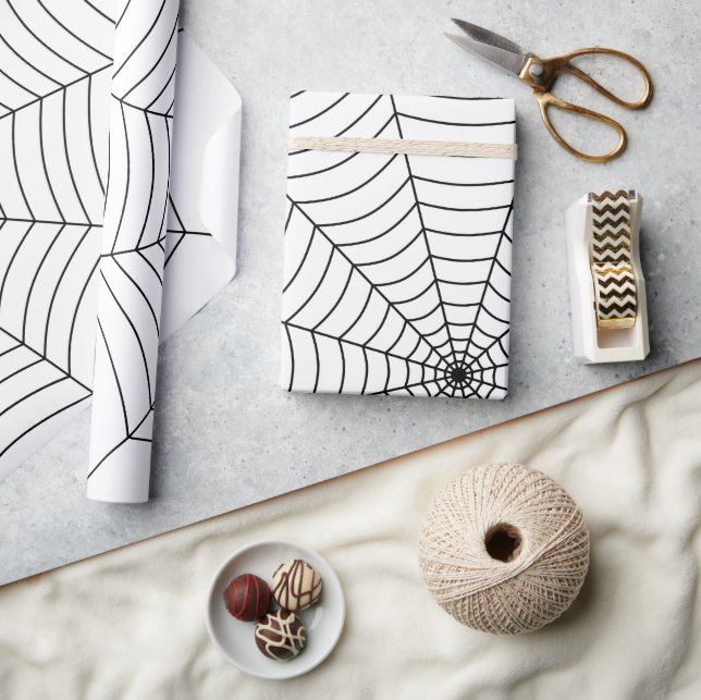 Black white spider web Halloween pattern Wrapping Paper (Crafts)