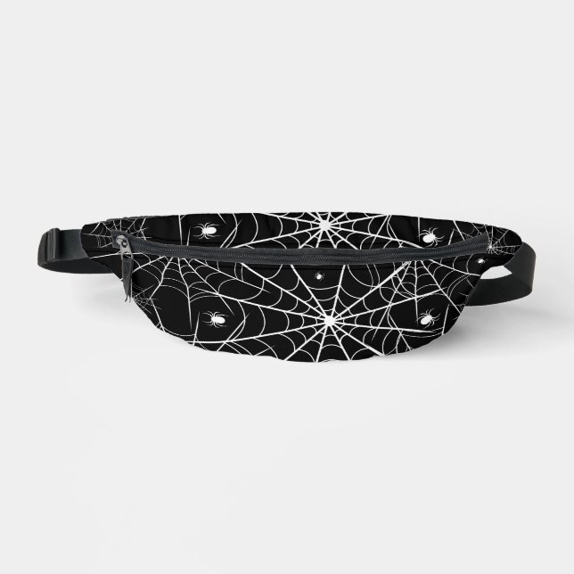 Black White Spider Web Pattern Gothic Spooky Fanny Pack (Front)