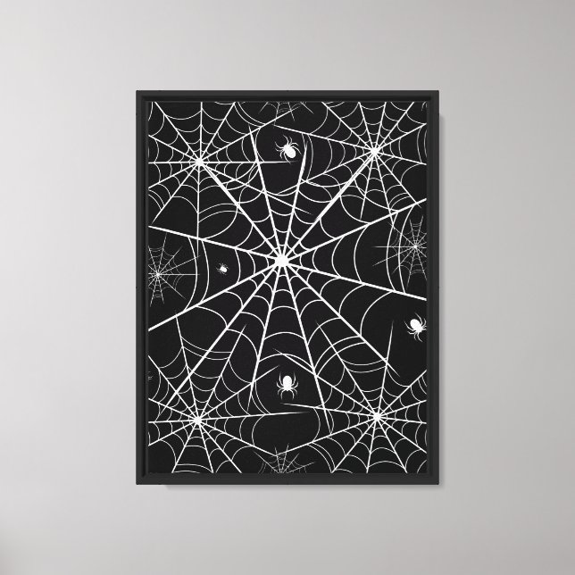Black White Spider Web Pattern Gothic Spooky Wall  Canvas Print (Front)