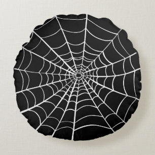 Black White Spider Web Round Pillow