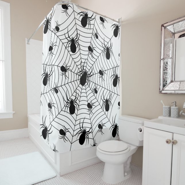 Black White spiders spiderweb Halloween pattern (In Situ)