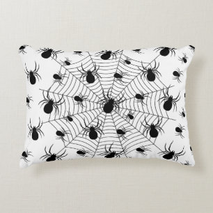Black White spiders spiderweb Halloween pattern Accent Pillow