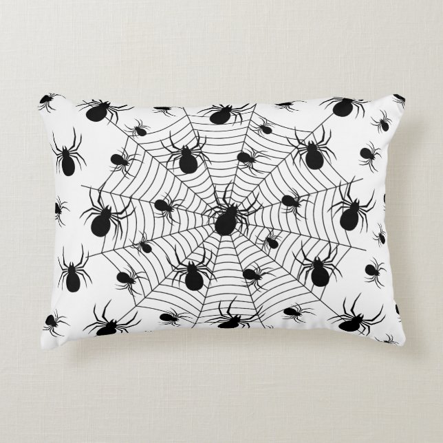 Black White spiders spiderweb Halloween pattern Accent Pillow (Front)