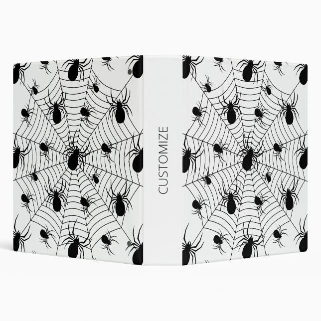Black White spiders spiderweb Halloween pattern Binder (Background)