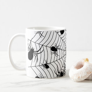 Black White spiders spiderweb Halloween pattern Coffee Mug