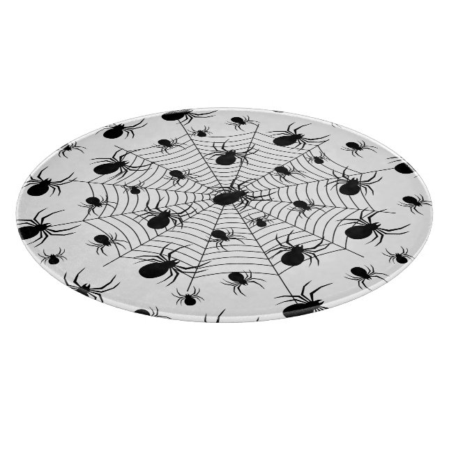 Black White spiders spiderweb Halloween pattern Cutting Board (Corner)