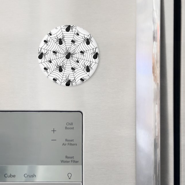 Black White spiders spiderweb Halloween pattern Magnet (In Situ (Fridge))