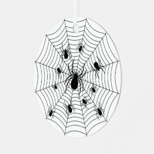 Black White spiders spiderweb Halloween pattern Metal Ornament