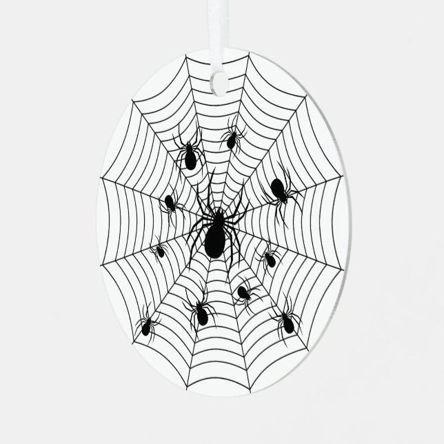 Black White spiders spiderweb Halloween pattern Metal Ornament (Front Left)