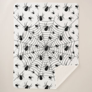 Black White spiders spiderweb Halloween pattern Sherpa Blanket