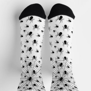 Black White spiders spiderweb Halloween pattern Socks