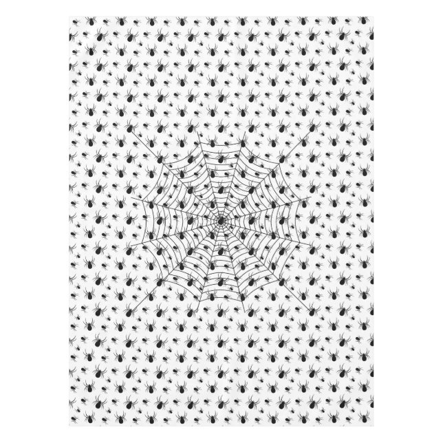 Black White spiders spiderweb Halloween pattern Tablecloth (Front)