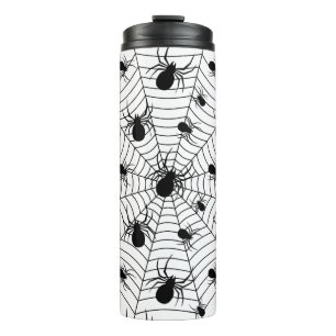Black White spiders spiderweb Halloween pattern Thermal Tumbler
