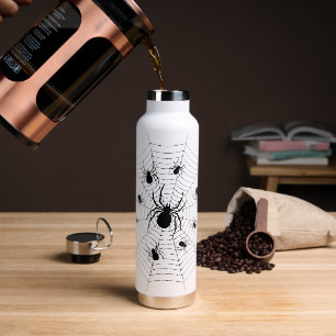 Black White spiders spiderweb Halloween pattern Water Bottle