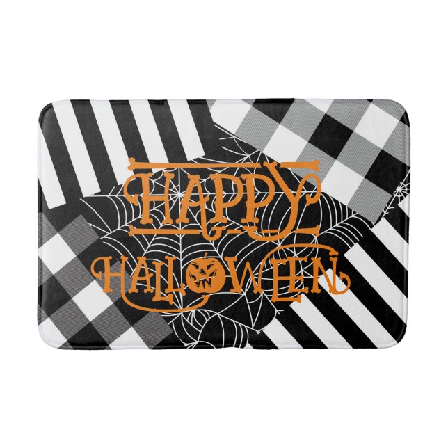 Black & White Spiderweb Patchwork Halloween  Bath Mat (Front)