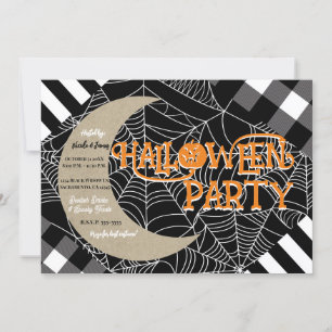 Black & White Spiderweb Patchwork Halloween Party Invitation