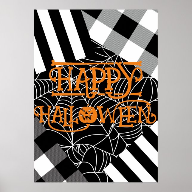 Black & White Spiderweb Patchwork Halloween  Poster (Front)