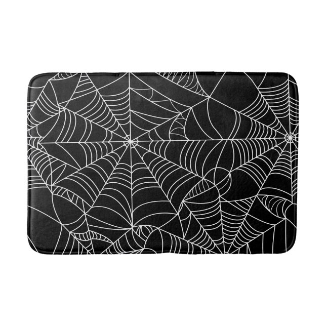 Black & White Spiderwebs Halloween  Bath Mat (Front)
