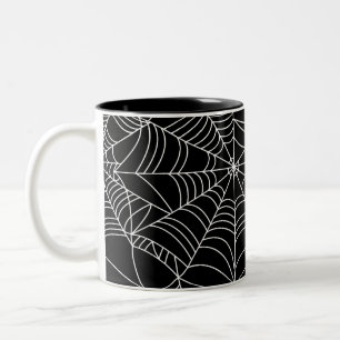 Black & White Spiderwebs Halloween Party Two-Tone Coffee Mug