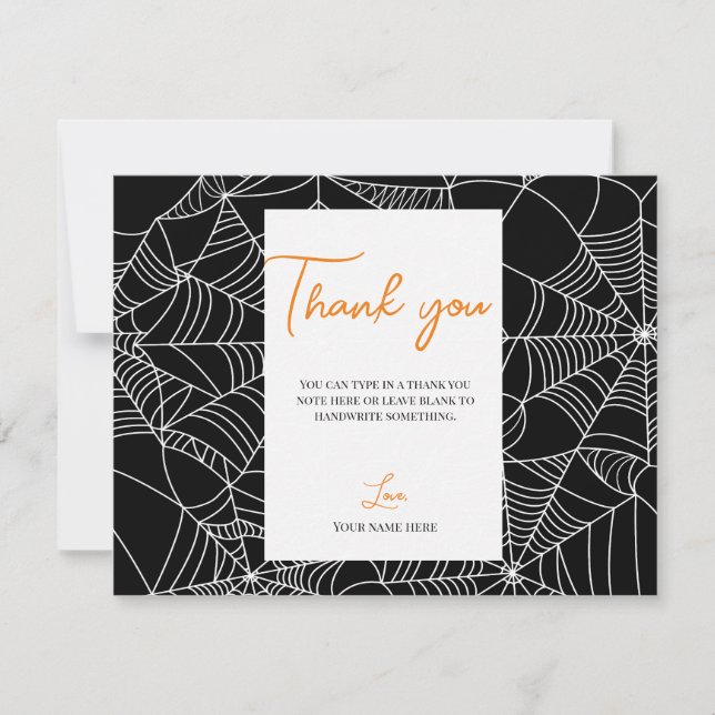 Black & White Spiderwebs Halloween Thank You Invitation (Front)