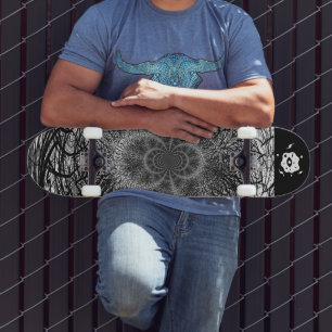 Black White Spiral Edgy Skateboard