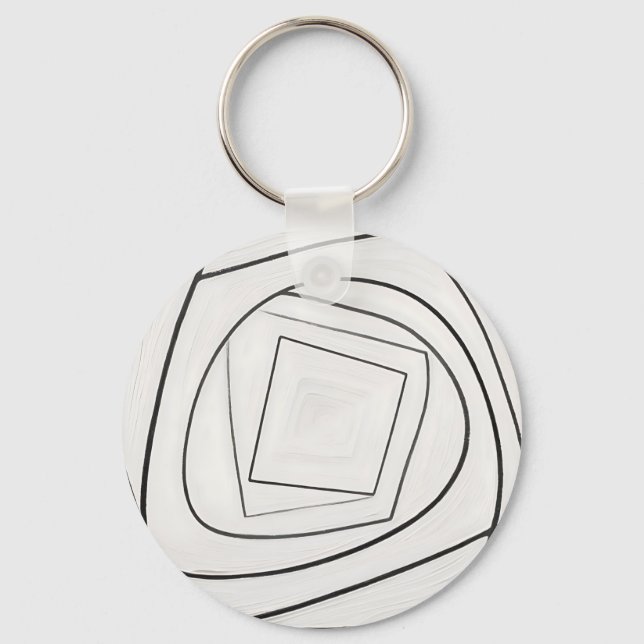 Black White Spiral Square Abstract Keychain (Front)