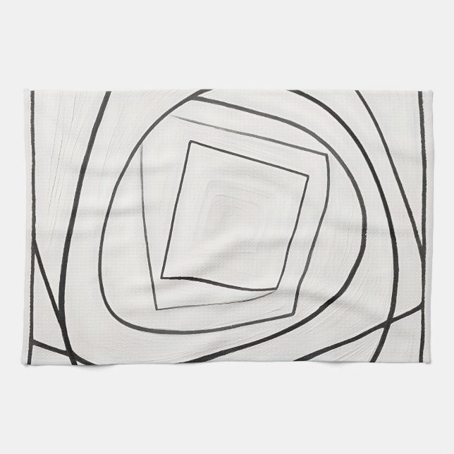 Black White Spiral Square Abstract Kitchen Towel (Horizontal)