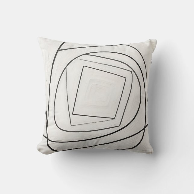 Black White Spiral Square Abstract Throw Pillow (Front)