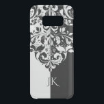 Black & White Spit Screen Floral Ornament Uncommon Samsung Galaxy S8 Case<br><div class="desc">Elegant black and white split screen floral swirl with custom monogram.</div>