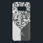 Black & White Spit Screen Floral Ornament Uncommon Samsung Galaxy S8 Case<br><div class="desc">Elegant black and white split screen floral swirl with custom monogram.</div>