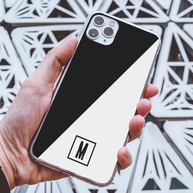 Black & white split Custom monogram initial Case-Mate iPhone Case (Creator Uploaded)