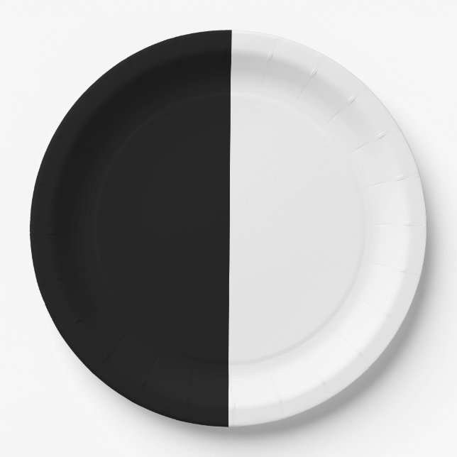Black & White Split Half Birthday Chic Party Paper Plate (Front)