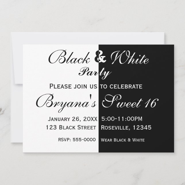 Black & White Split Half Birthday Party Invitation (Front)