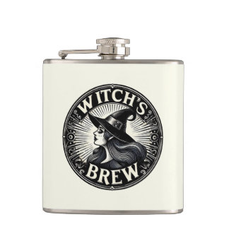 Black & White Spooky Witch's Brew Hip Flask