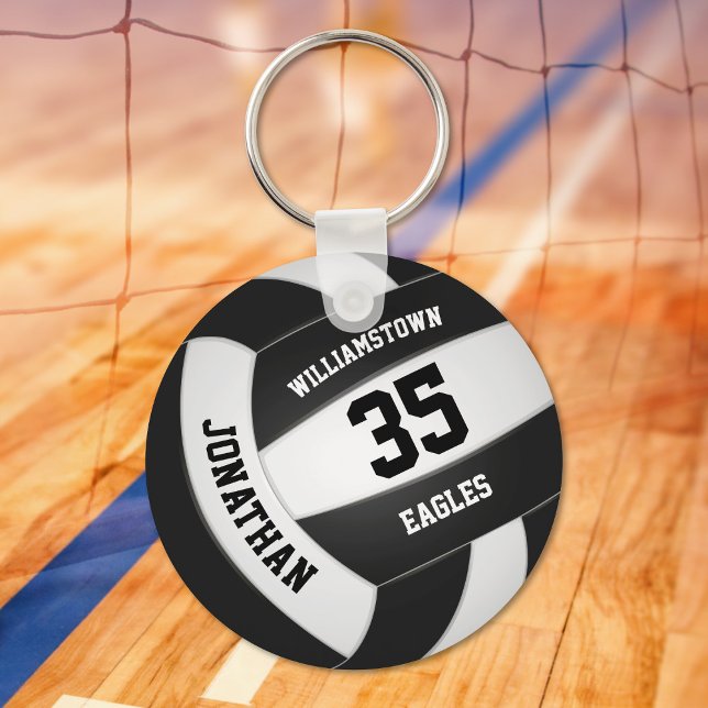 black white sports team colours volleyball keychain (Creator Uploaded)