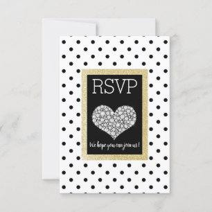 Black White SPOT Gold Heart RSVP simple elegant Card