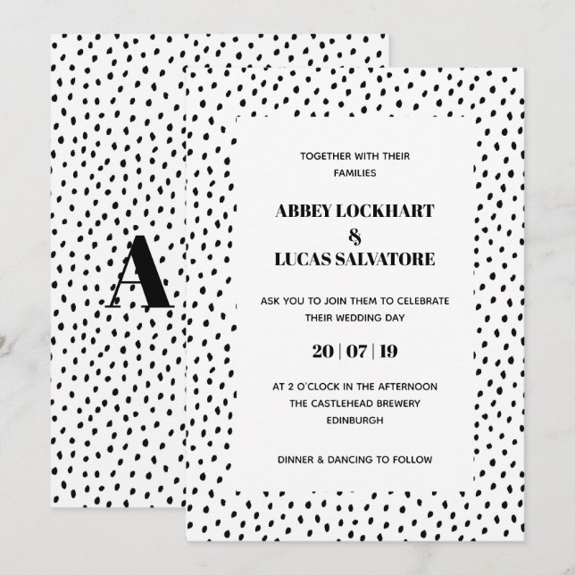 Black & White Spot Modern Wedding Day Invitation (Front/Back)