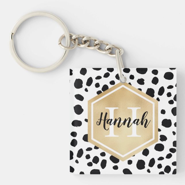 Black White Spots Motif Gold Monogramme (Devant)