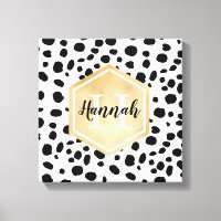 Black White Spots Pattern Gold Monogram