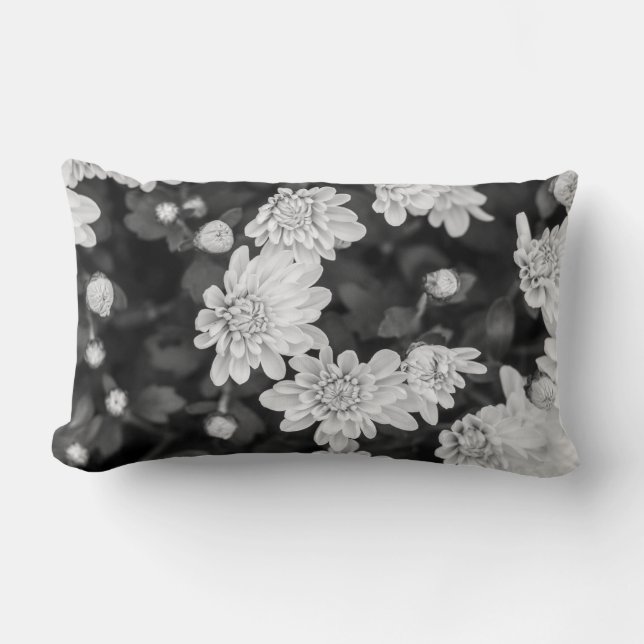 Black & White Spring Flower Throw Pillow (Front)