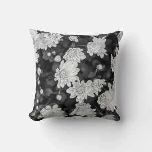 Black & White Spring Flowers Throw Pillow