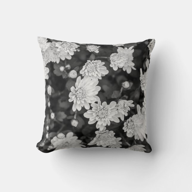 Black & White Spring Flowers Throw Pillow (Front)