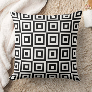 Black & White Square Abstract Art Pattern Throw Pillow
