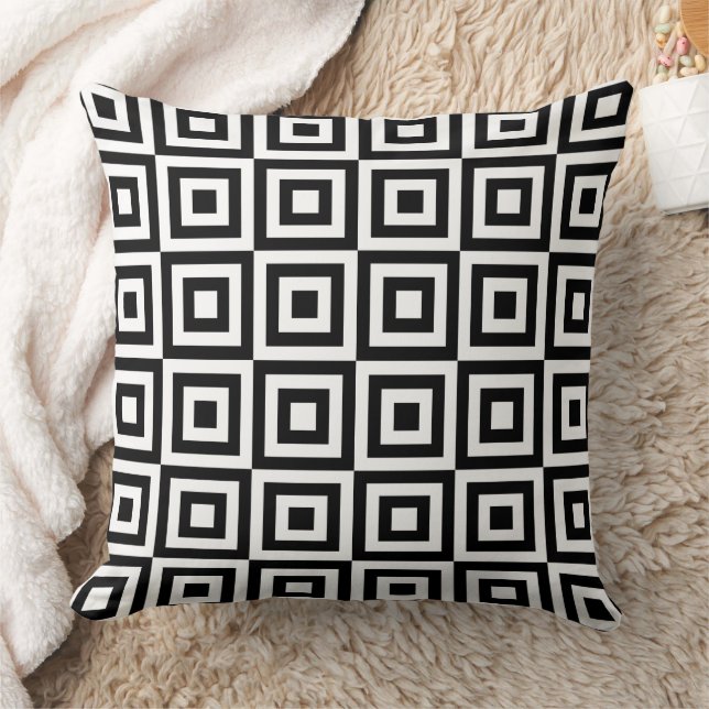 Black & White Square Abstract Art Pattern Throw Pillow (Blanket)