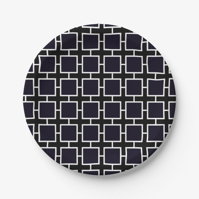 Black & White Square Chic Geometric Party Plates (Front)