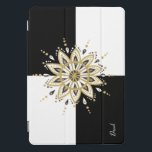 Black & White Square & Circle Mandala iPad Pro Cover<br><div class="desc">Elegant modern black and white squares background with gold black and white circle mandala design. Optional monogram.</div>