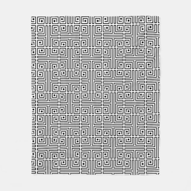 Black White Square Labyrinthine Optical Pattern Fleece Blanket (Front)